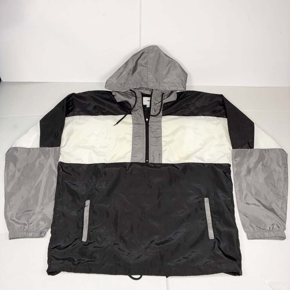 Fashion Nova Men Color Block Windbreaker Jacket XXL Black White Gray